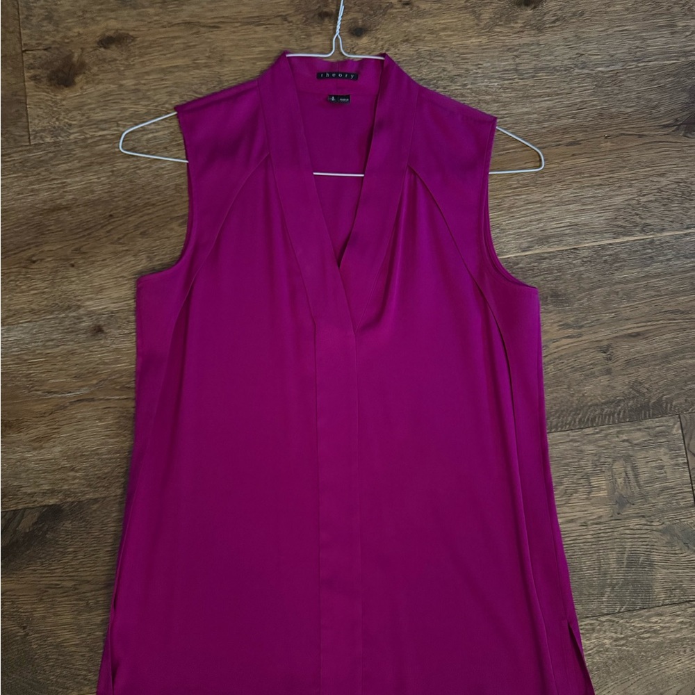 Theory Magenta V-Neck Blouse